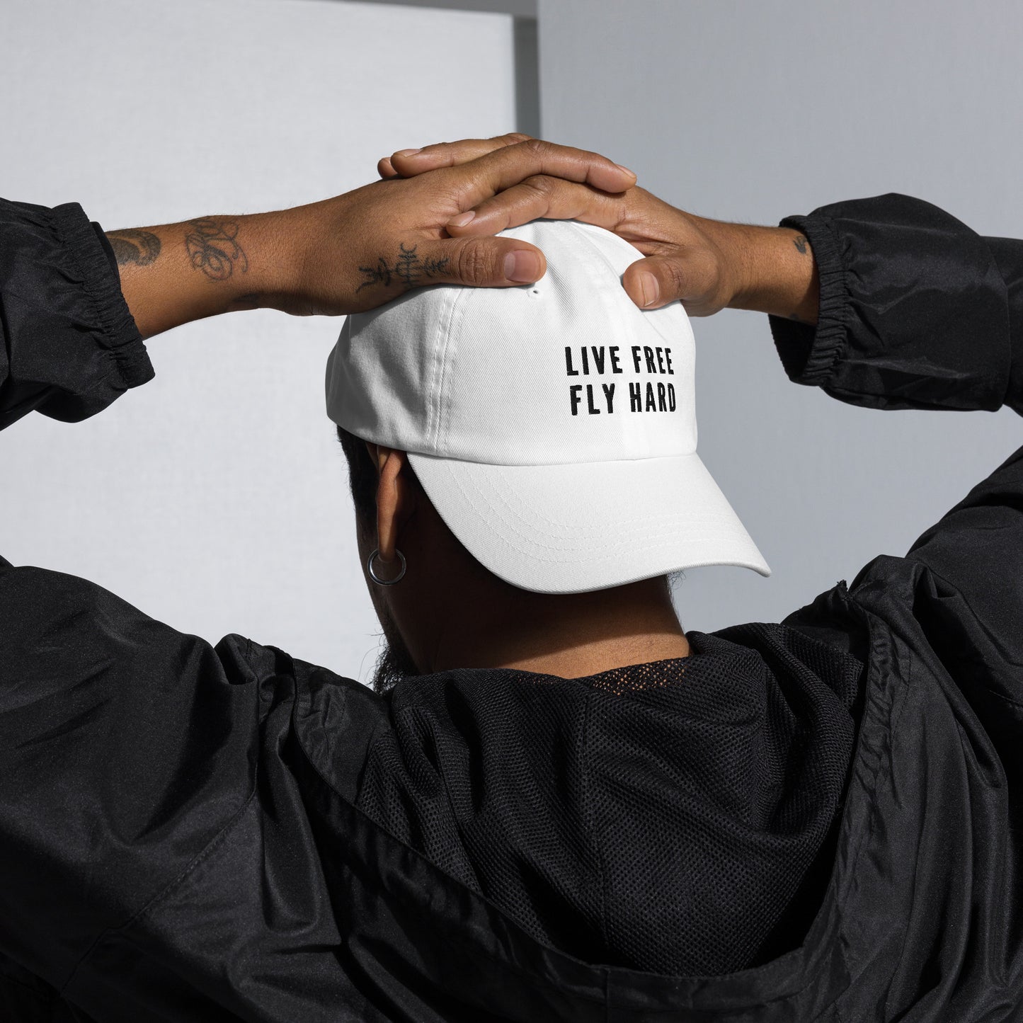 Live Free Fly Hard White Dad hat
